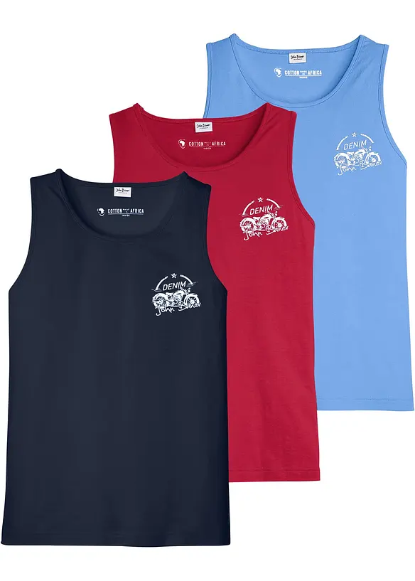 Tanktop aus reiner Baumwolle (3er Pack) in blau von vorne - bonprix