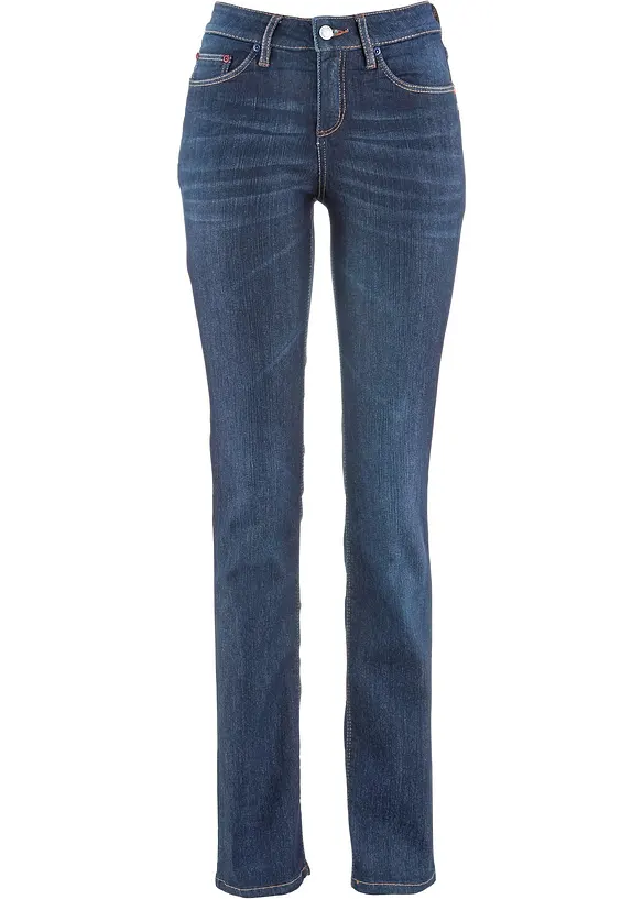 Straight Jeans Mid Waist, Stretch in blau von vorne - bonprix