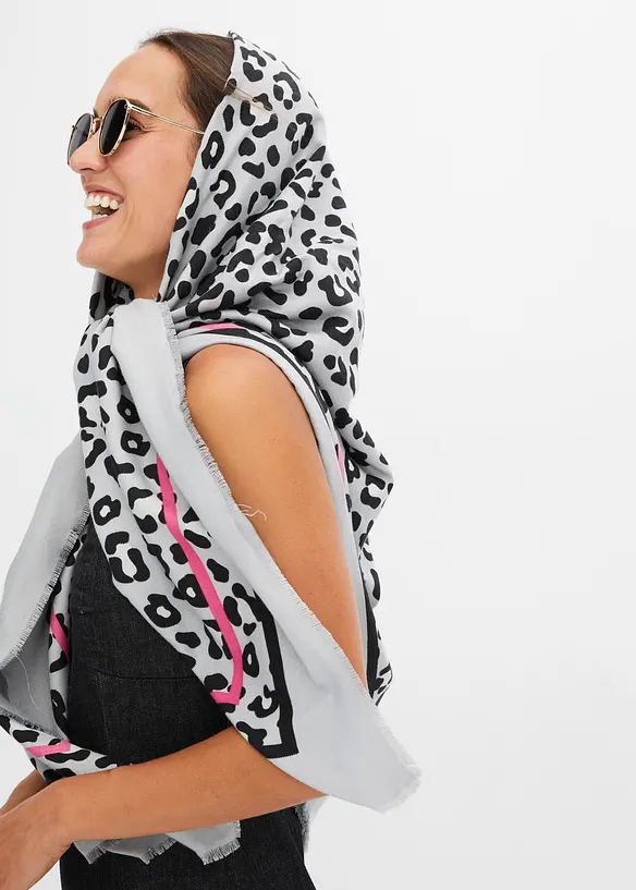 Tuch im Leolook in grau von vorne (im Anschnitt) - bonprix