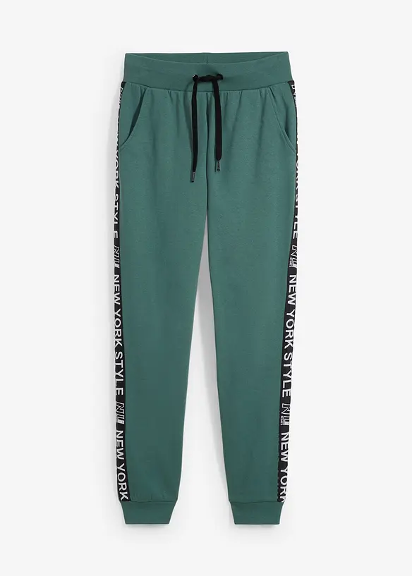 Sweathose mit Bündchen und Statement-Druck in grün von vorne - bonprix
