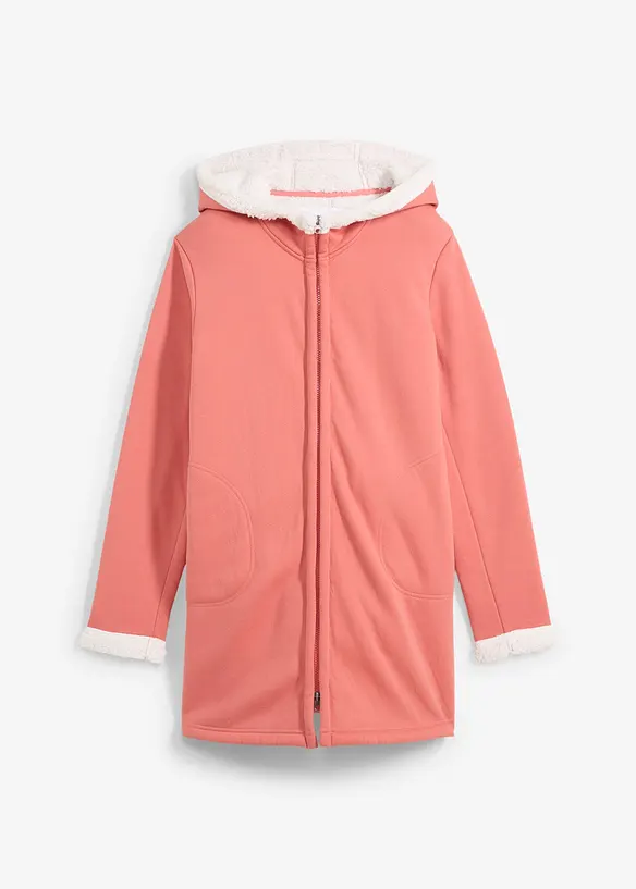 Sweatjacke mit Teddyfell in rosa von vorne - bonprix