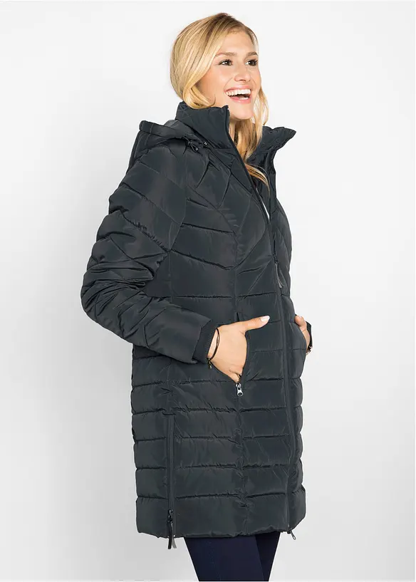 Long-Steppjacke mit Wattierung in schwarz von vorne (im Anschnitt) - bonprix