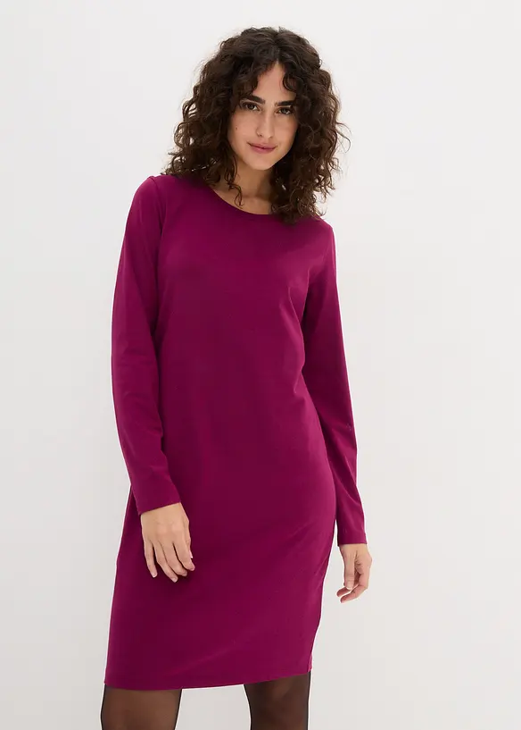 Jerseykleid aus Baumwolle mit Stretch (2er Pack) in lila von vorne (Totalaufnahme) - bonprix