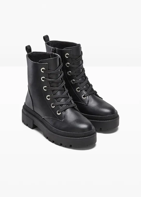 Schnürboots mit Profilsohle in schwarz - bonprix