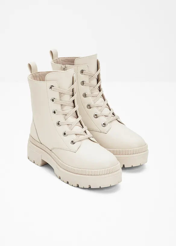 Schnürboots mit Profilsohle in beige - bonprix