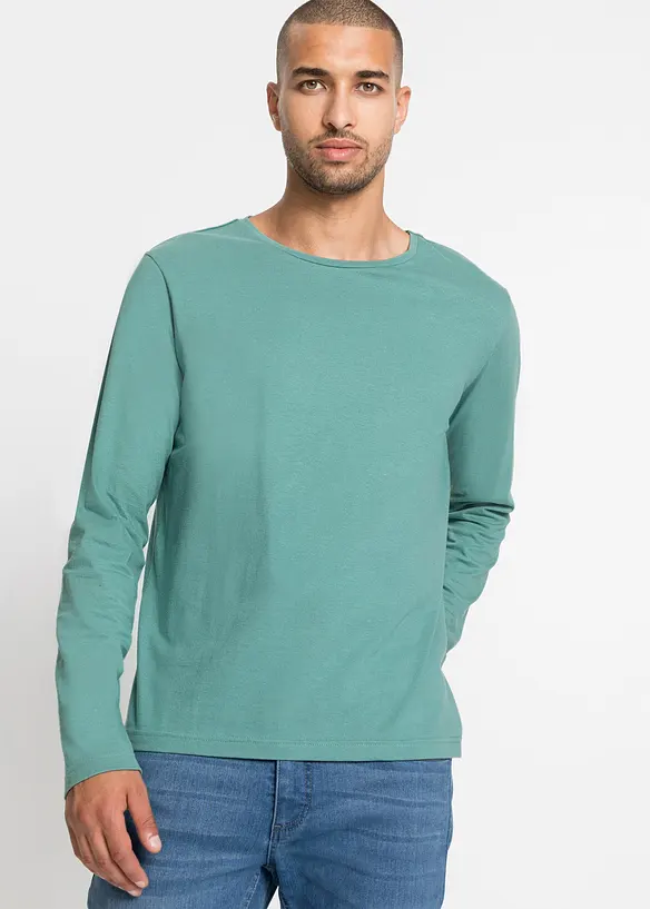 Langarmshirt (3er Pack) in grün von vorne (im Anschnitt) - bonprix
