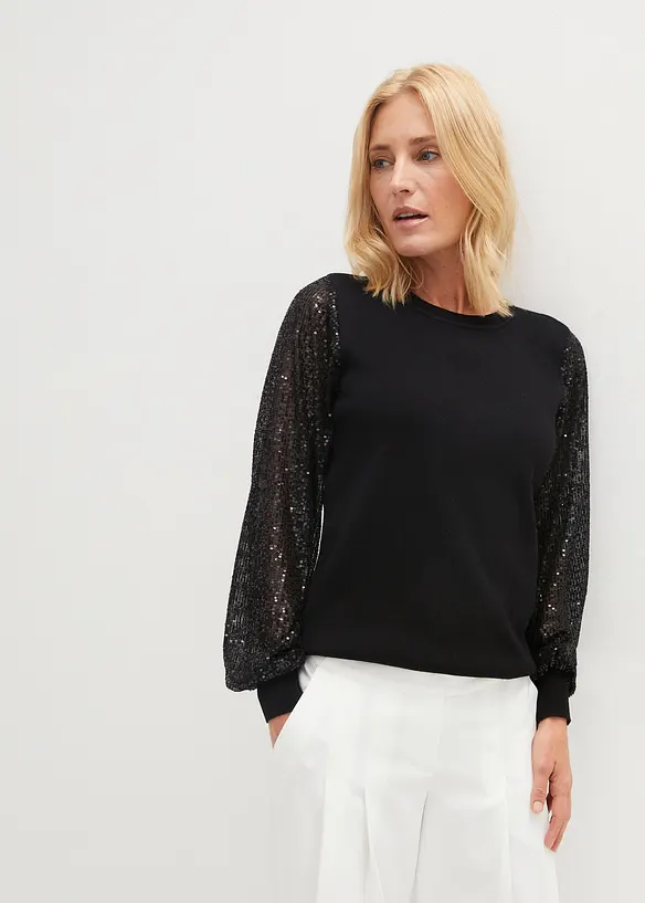 Feinstrickpullover aus weichem Viskose-Mix in schwarz von vorne (im Anschnitt) - bonprix