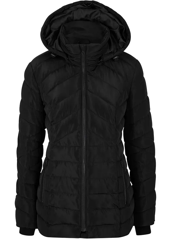 Leichte Steppjacke mit abnehmbarer Kapuze in schwarz von vorne - bonprix