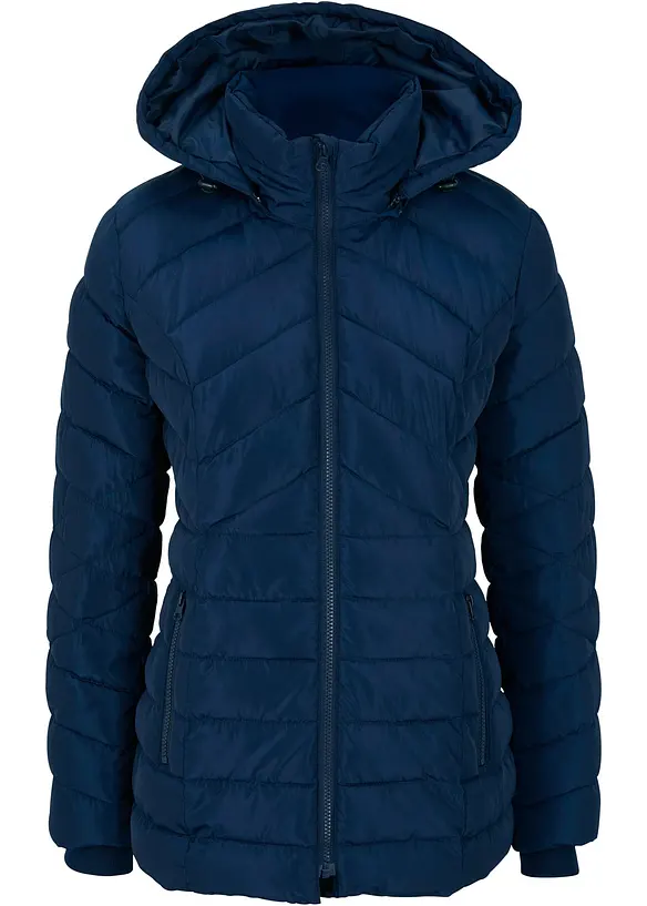 Leichte Steppjacke mit abnehmbarer Kapuze in blau von vorne - bonprix