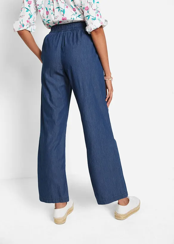 Wide-Leg-Jeans, High Waist, cropped in blau von hinten - bonprix