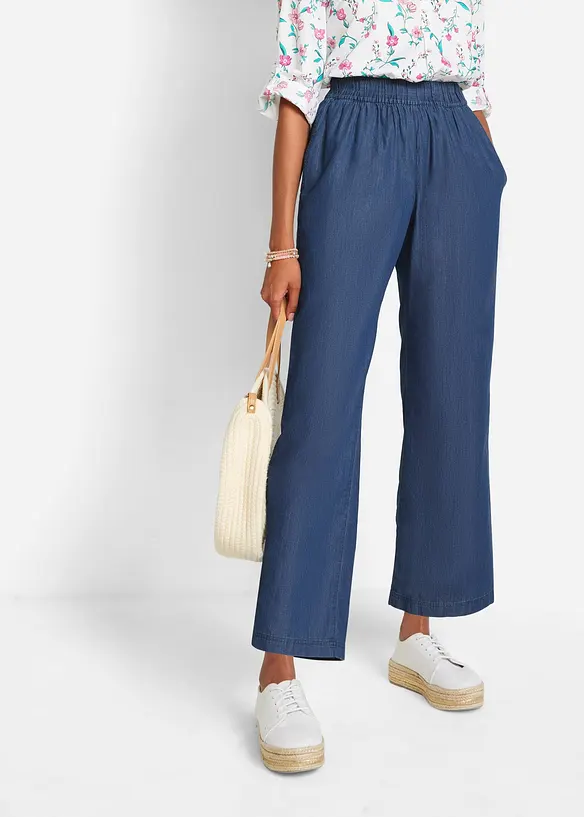 Wide-Leg-Jeans, High Waist, cropped in blau von vorne - bonprix