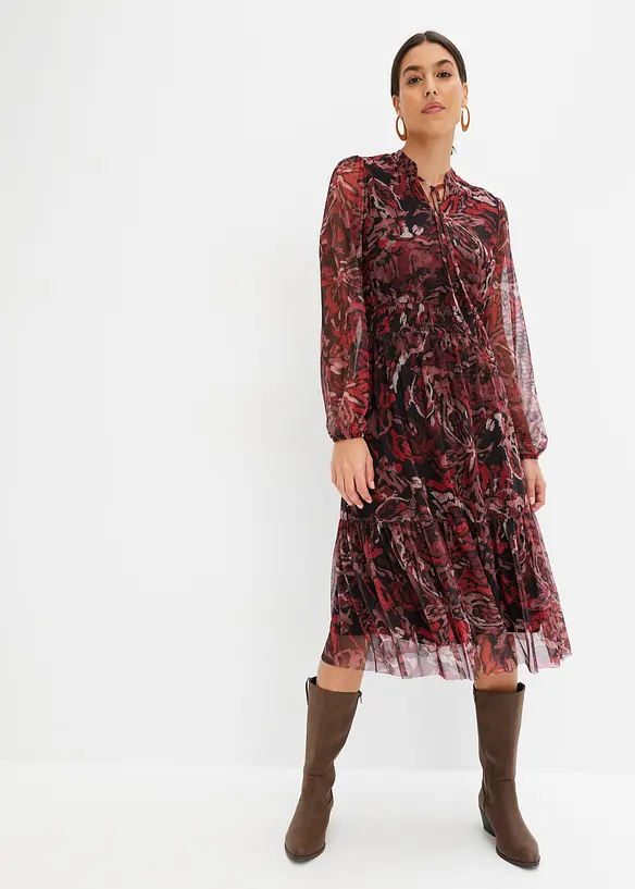 Mesh-Midikleid in schwarz von vorne (Totalaufnahme) - bonprix