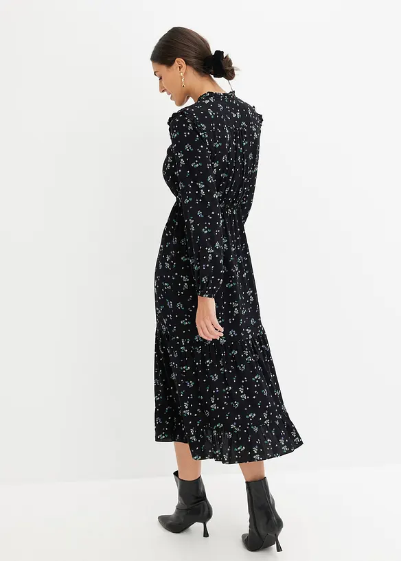 Midikleid aus reiner Viskose in schwarz von hinten (Totalaufnahme) - bonprix