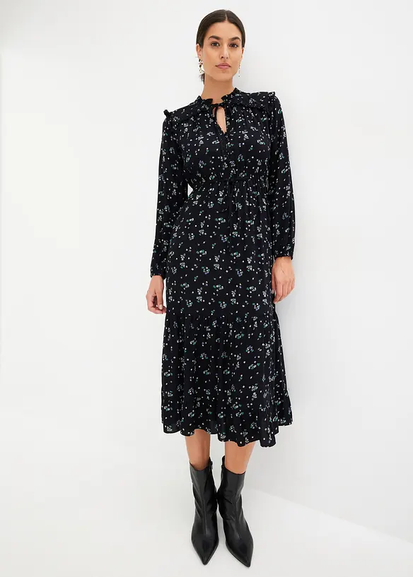 Midikleid aus reiner Viskose in schwarz von vorne (Totalaufnahme) - bonprix