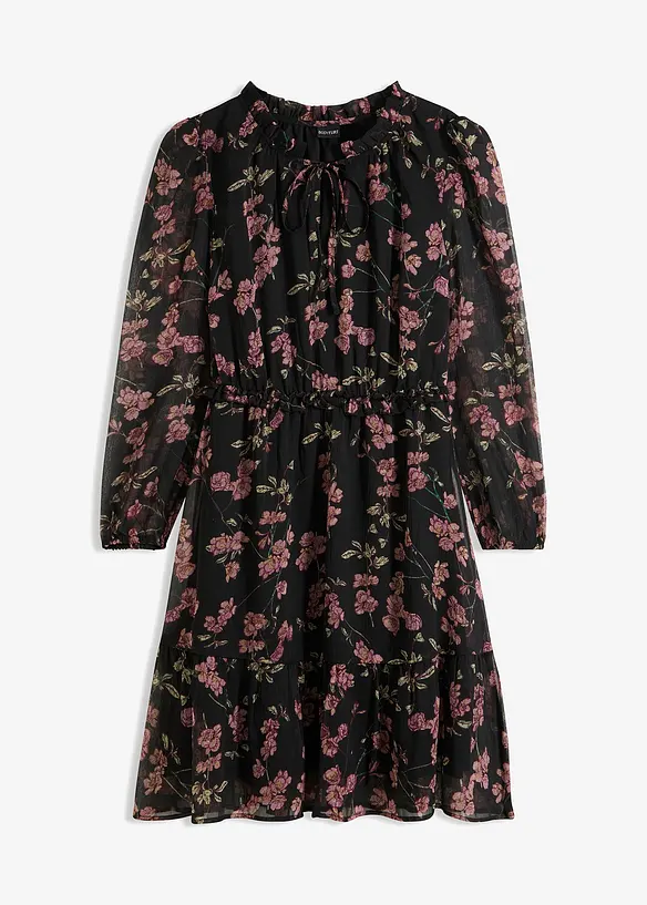 Chiffonkleid in schwarz von vorne - bonprix