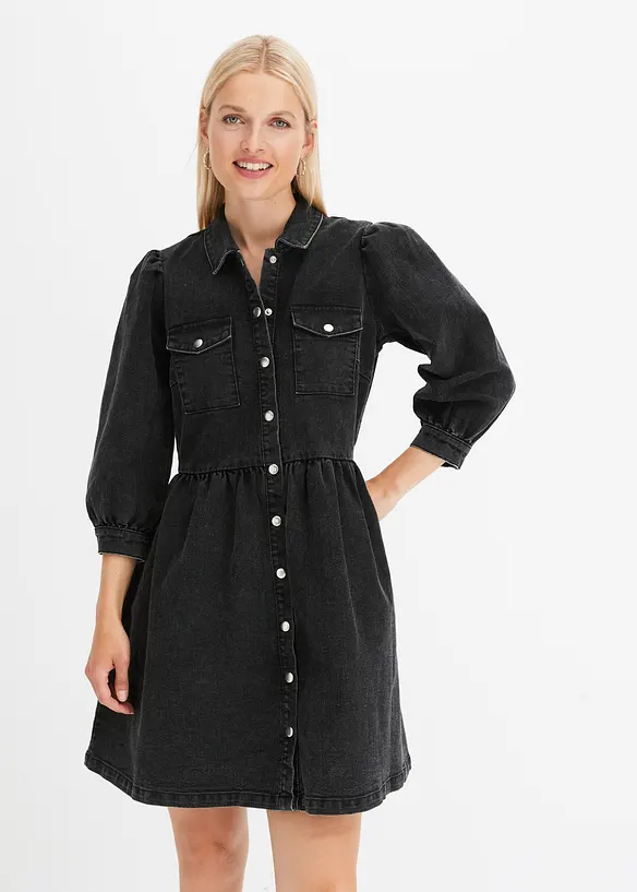 Jeanskleid in schwarz von vorne (Totalaufnahme) - bonprix