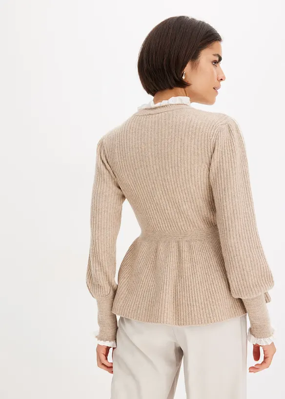 Pullover mit Blusen-Einsatz in beige von hinten (im Anschnitt) - bonprix