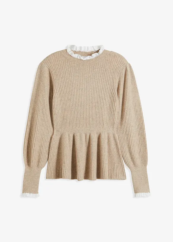 Pullover mit Blusen-Einsatz in beige von vorne - bonprix