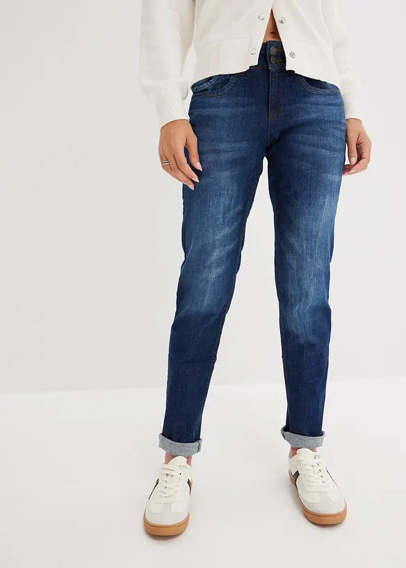 Mom-Jeans Mid Waist in blau von vorne - bonprix Mom-Jeans Mid Waist in blau von vorne - bonprix