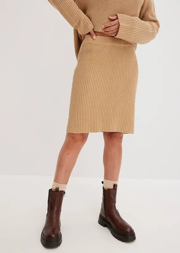 Strickrock aus reiner Baumwolle in beige von vorne - bonprix Strickrock aus reiner Baumwolle in beige von vorne - bonprix