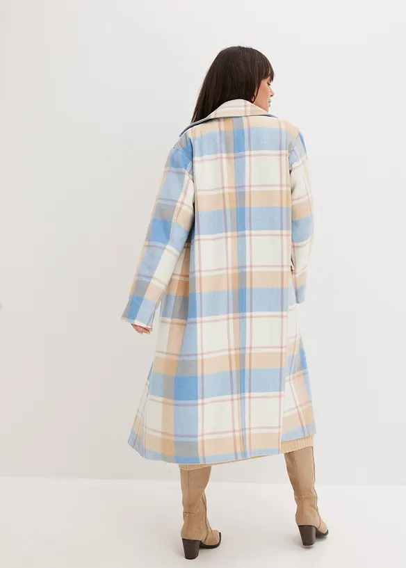 Oversize-Mantel in Wolloptik in blau von hinten (Totalaufnahme) - bonprix