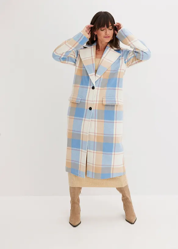 Oversize-Mantel in Wolloptik in blau von vorne (Totalaufnahme) - bonprix
