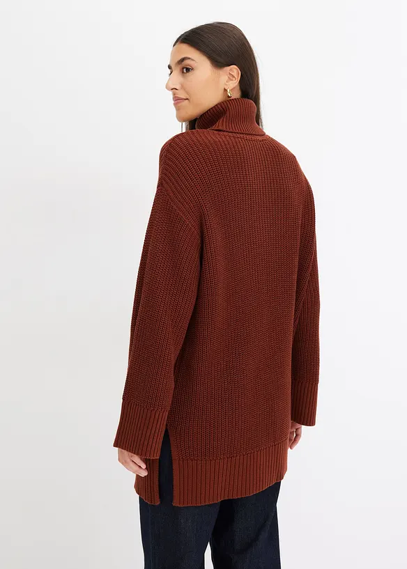 Oversize-Rollkragenpullover aus Baumwoll-Mix in braun von hinten (im Anschnitt) - bonprix