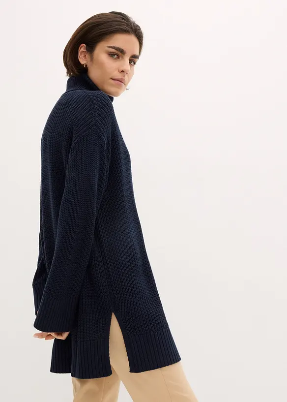 Oversize-Rollkragenpullover aus Baumwoll-Mix in blau von hinten (im Anschnitt) - bonprix