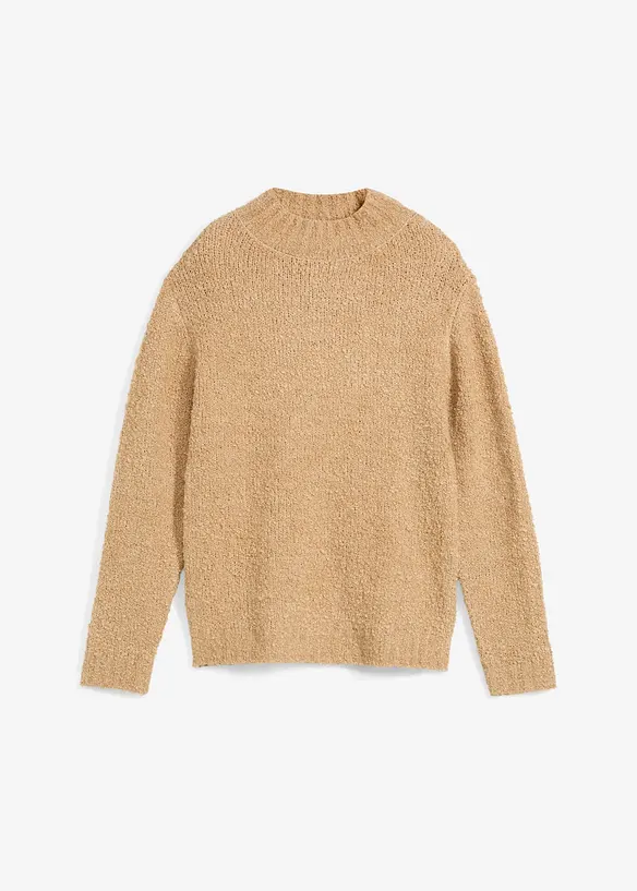 Jungen Bouclé Strickpullover in beige von vorne - bonprix