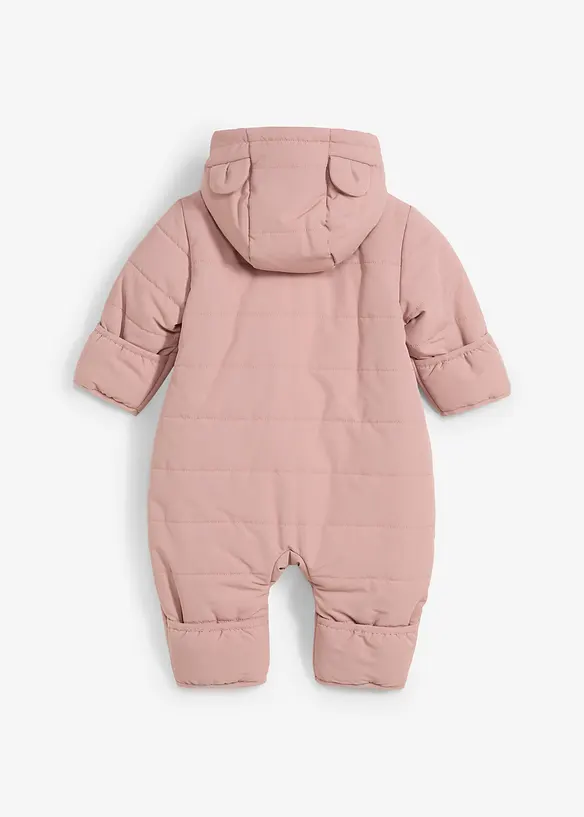 Wattierter wasserabweisender Baby Schneeanzug mit Teddyfleece in rosa von hinten - bonprix