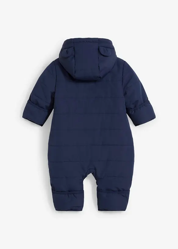Wattierter wasserabweisender Baby Schneeanzug mit Teddyfleece in blau von hinten - bonprix