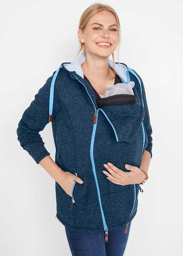2-in-1 Umstands- und Tragejacke aus Strickfleece in blau von vorne (im Anschnitt) - bonprix