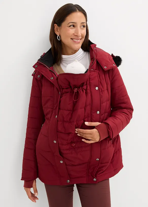 3-in-1 Umstandsjacke mit Trageeinsatz in rot von vorne (im Anschnitt) - bonprix