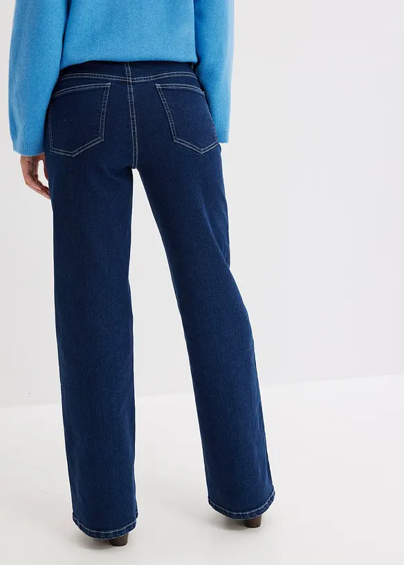 Wide Leg Jeans High Waist, Bio-Baumwolle in blau von hinten - bonprix