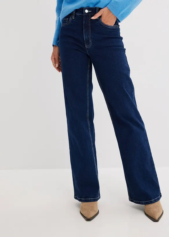Wide Leg Jeans High Waist, Bio-Baumwolle in blau von vorne - bonprix