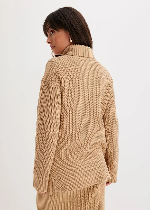 Rollkragenpullover aus reiner Bio-Baumwolle in beige von hinten (im Anschnitt) - bonprix