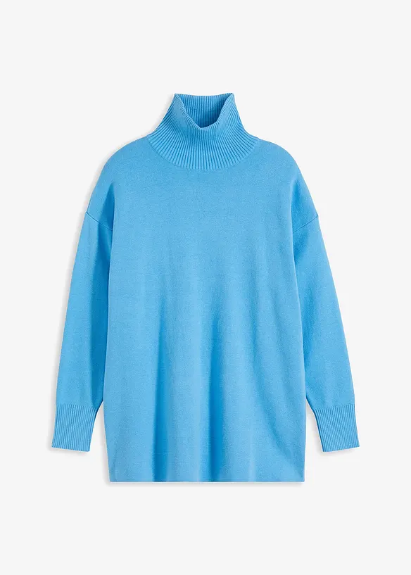 Gerippter Pullover aus reiner Baumwolle in blau von vorne - bonprix