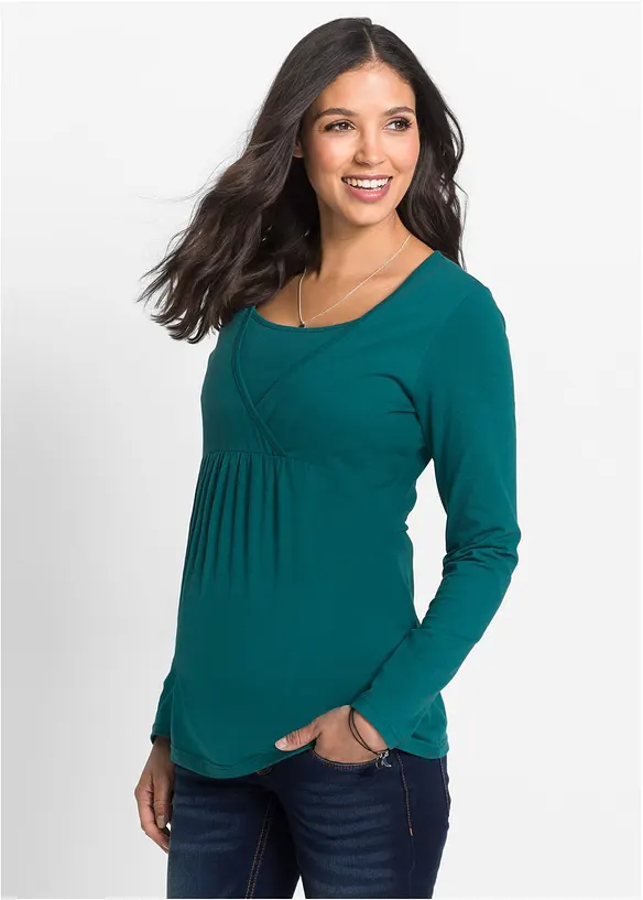2-in-1 Umstands- und Stillshirt aus Bio-Baumwolle in petrol von vorne (im Anschnitt) - bonprix 2-in-1 Umstands- und Stillshirt aus Bio-Baumwolle in petrol von vorne (im Anschnitt) - bonprix