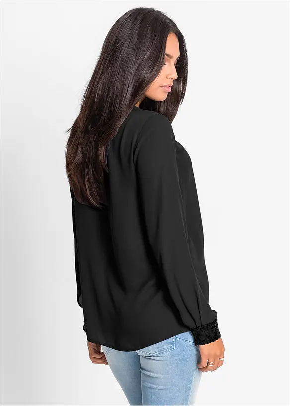 Schlupfbluse in schwarz von hinten (im Anschnitt) - bonprix