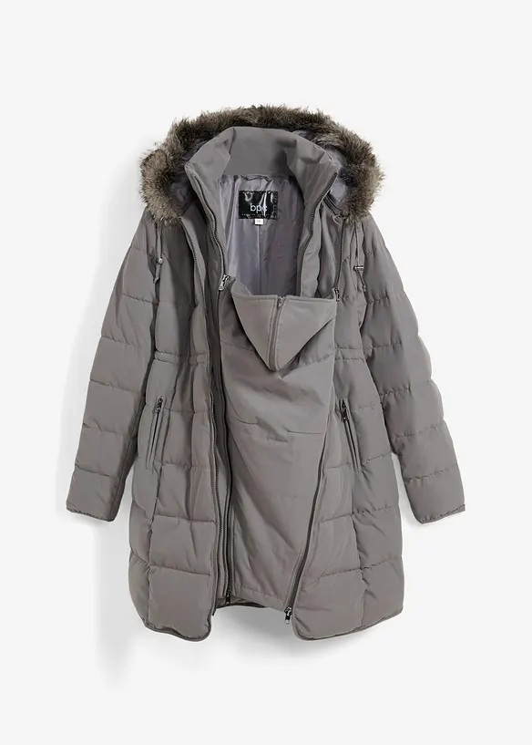 3-in-1 warm wattierte Umstands- und Tragejacke in grau von vorne - bonprix