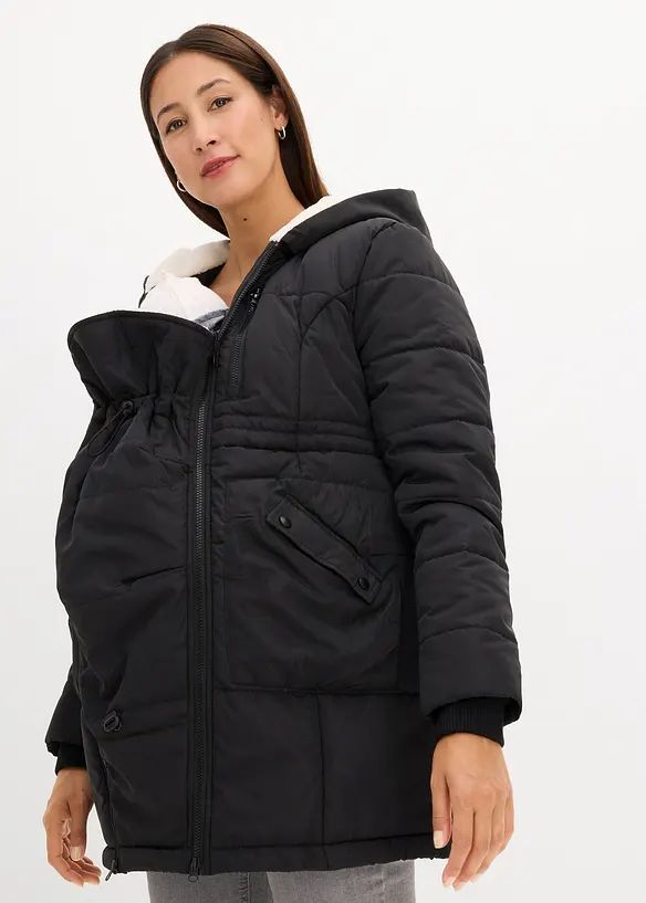 Gefütterte Umstandsjacke mit Baby-Einsatz in schwarz von vorne (im Anschnitt) - bonprix