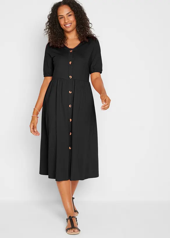 Midikleid aus reiner Baumwolle in schwarz von vorne (Totalaufnahme) - bonprix