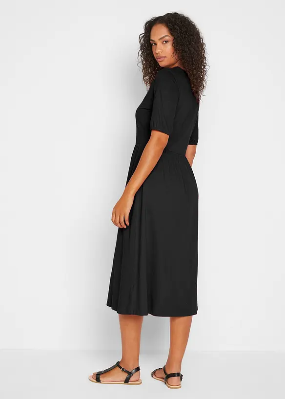 Midikleid aus reiner Baumwolle in schwarz von hinten (Totalaufnahme) - bonprix