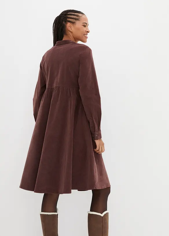Cord-Kleid aus elastischem Baumwoll-Mix in braun von hinten (Totalaufnahme) - bonprix