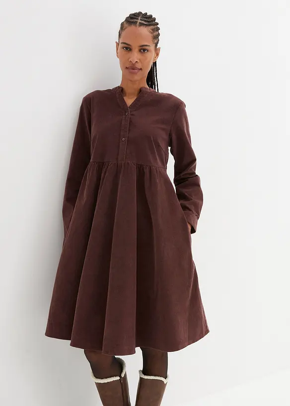 Cord-Kleid aus elastischem Baumwoll-Mix in braun von vorne (Totalaufnahme) - bonprix