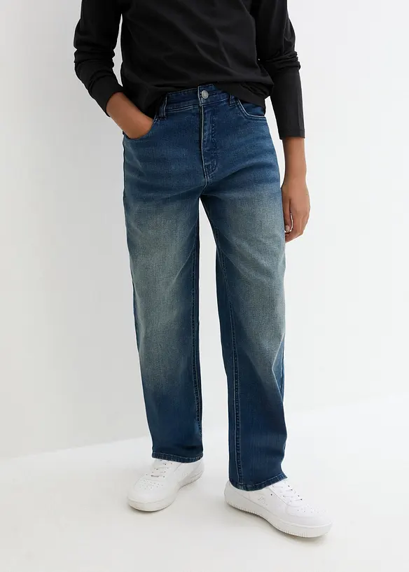Loose-Fit-Jeans mit verstellbarem Bund, Straight in blau von vorne - bonprix