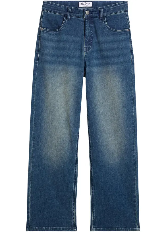 Loose-Fit-Jeans mit verstellbarem Bund, Straight in blau von vorne - bonprix