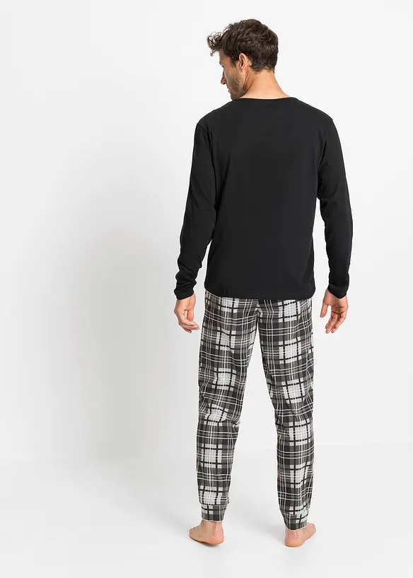 Pyjama aus reiner Baumwolle in schwarz von hinten (Totalaufnahme) - bonprix