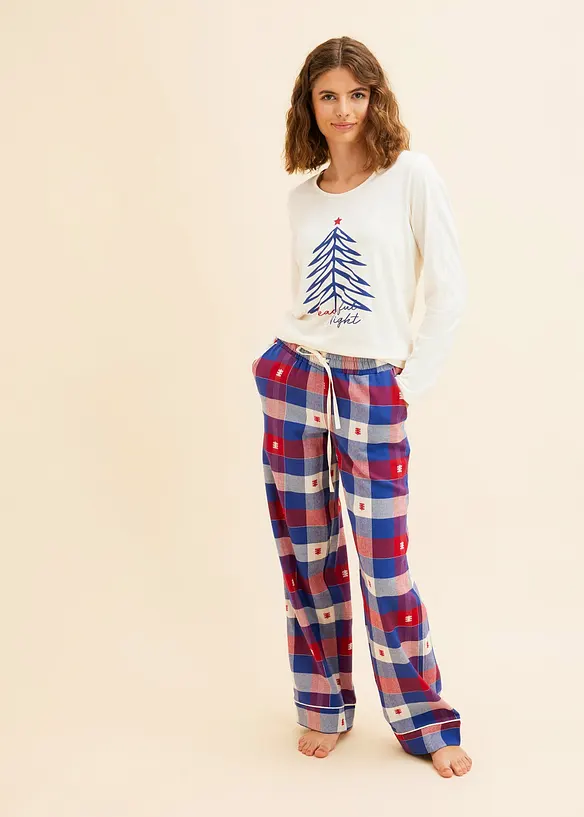 Pyjama mit Flanellhose in rot von vorne (Totalaufnahme) - bonprix