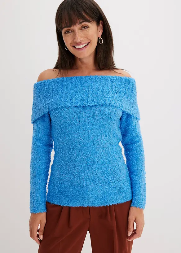 Off Shoulder Pullover in blau von vorne (im Anschnitt) - bonprix Off Shoulder Pullover in blau von vorne (im Anschnitt) - bonprix